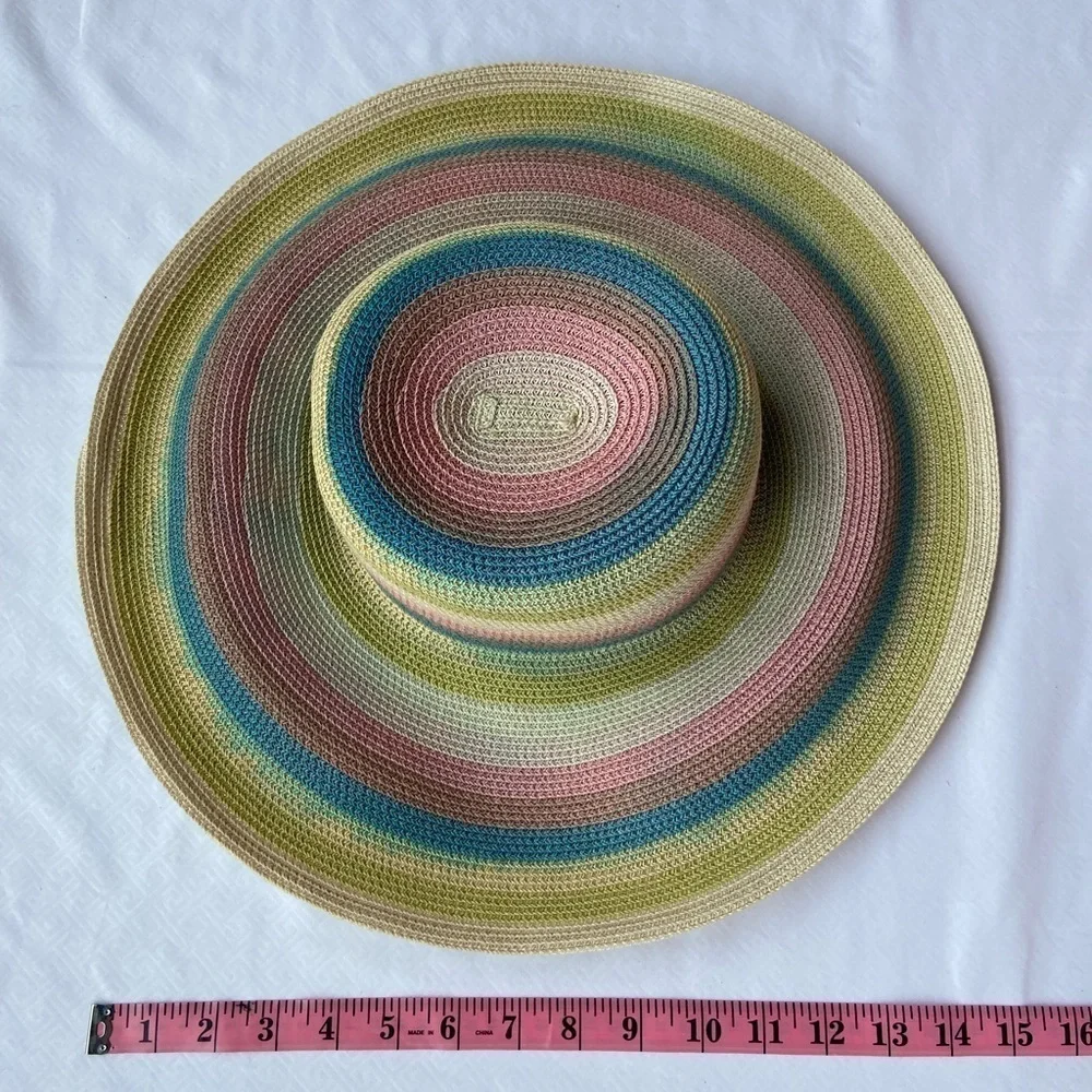 BEACH STRAW HAT Women's OS Multi-Color Swirl Coastal Cruise Summer Picnic Easter - Picture 2 of 5